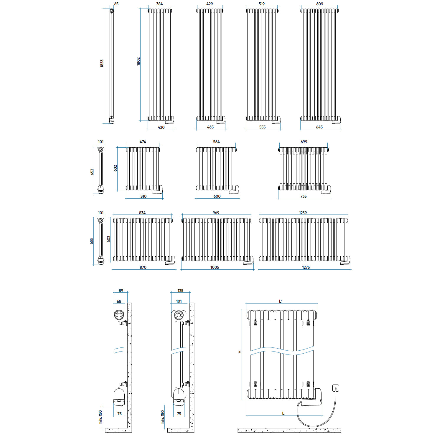 Стальной электрический радиатор IRSAP TESI RT3 EH-600 EL10 CL.01